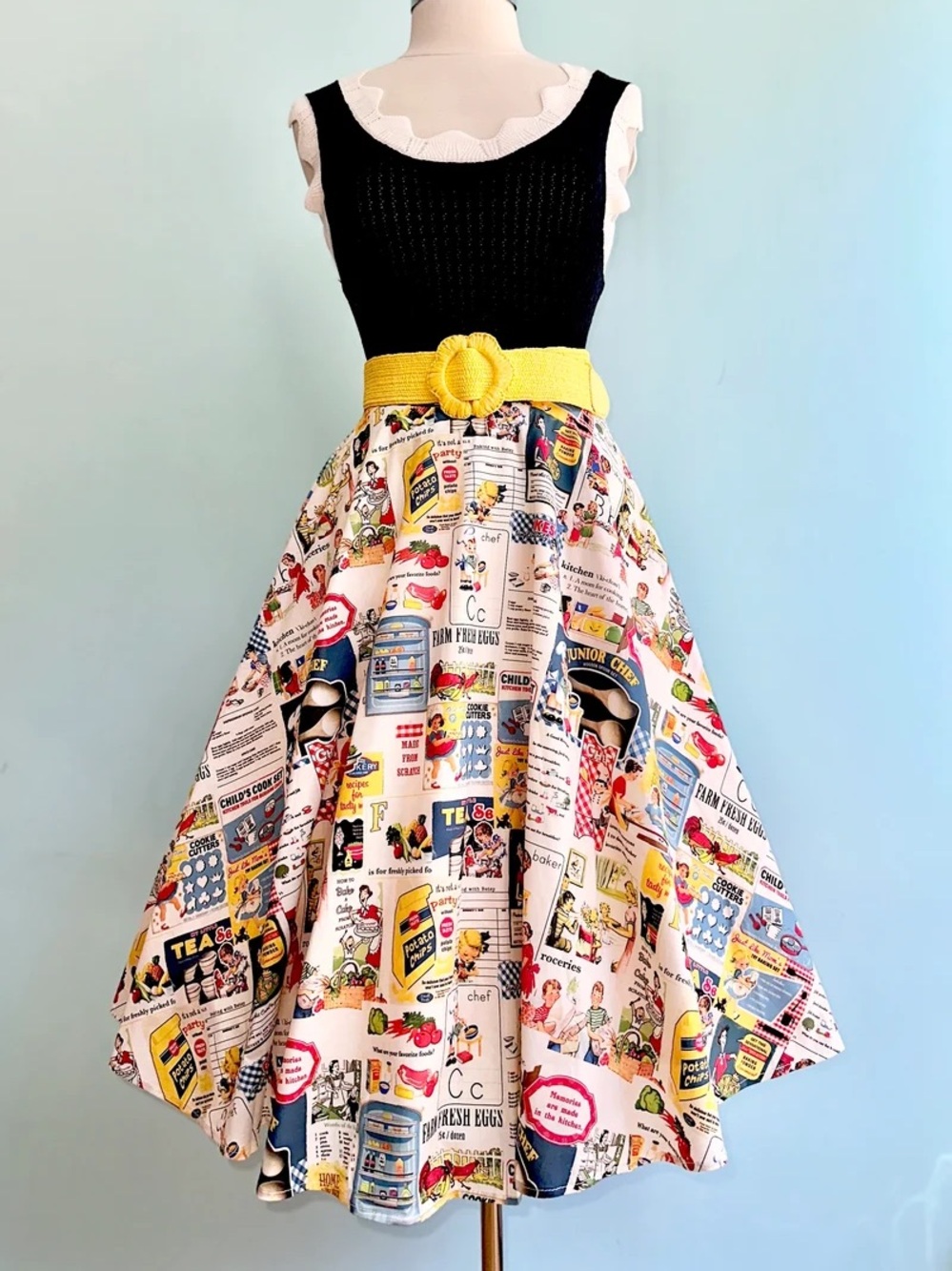 NWT Tulip B Retro-Inspired Kitchen Ad Print Comic Classic A Line Full Skirt Sz L - Picture 7 of 7